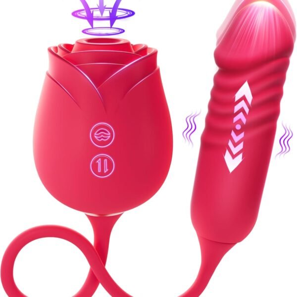 Vibrator Dildo Sex Toys for Women -  Rose Sex Toy with Thrusting G Spot Vibrators & 10 Sucking Modes for Clitoral Nipple Stimulation Anal Double-Ended Dildos Adult Sex Toys Games for Couples